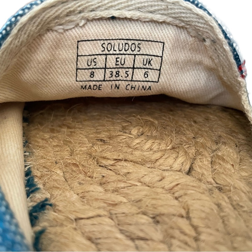 Soludos Espadrille Slip On Shoes, Denim Blue with Red & White Accents, US Size 8 - Picture 9 of 9